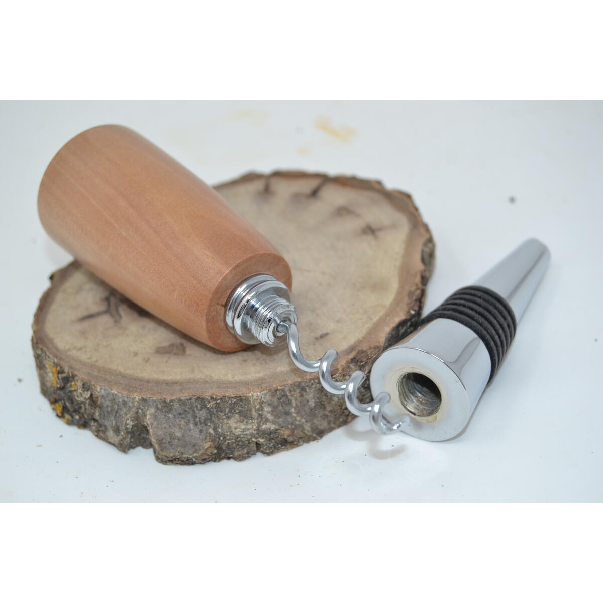 Holz Flaschenverschluss mit Korkenzieher aus Birne
