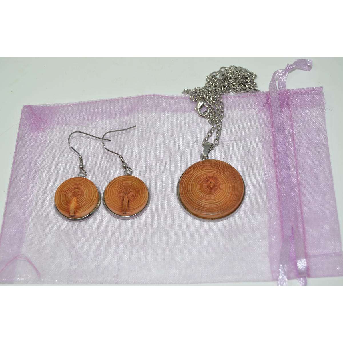 Holz Schmuckset Halskette Ohrringe Lärche Geschenkset