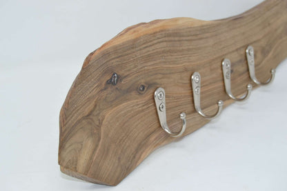Holz Schlüsselbrett mit Haken 36x11 cm Walnuss Handarbeit geölt
