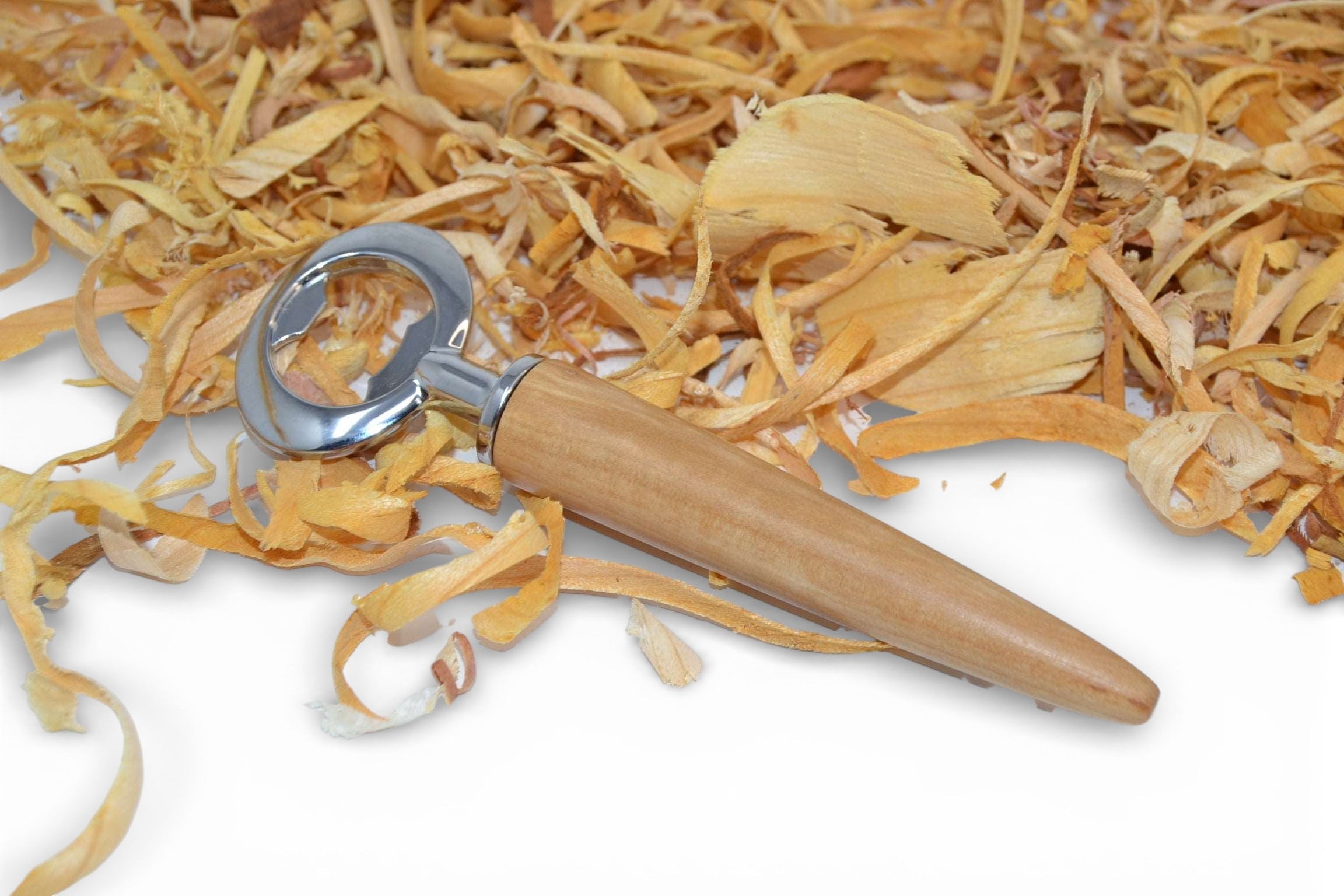 Holz Flaschenöffner Birne Handarbeit Edelstahl verchromt