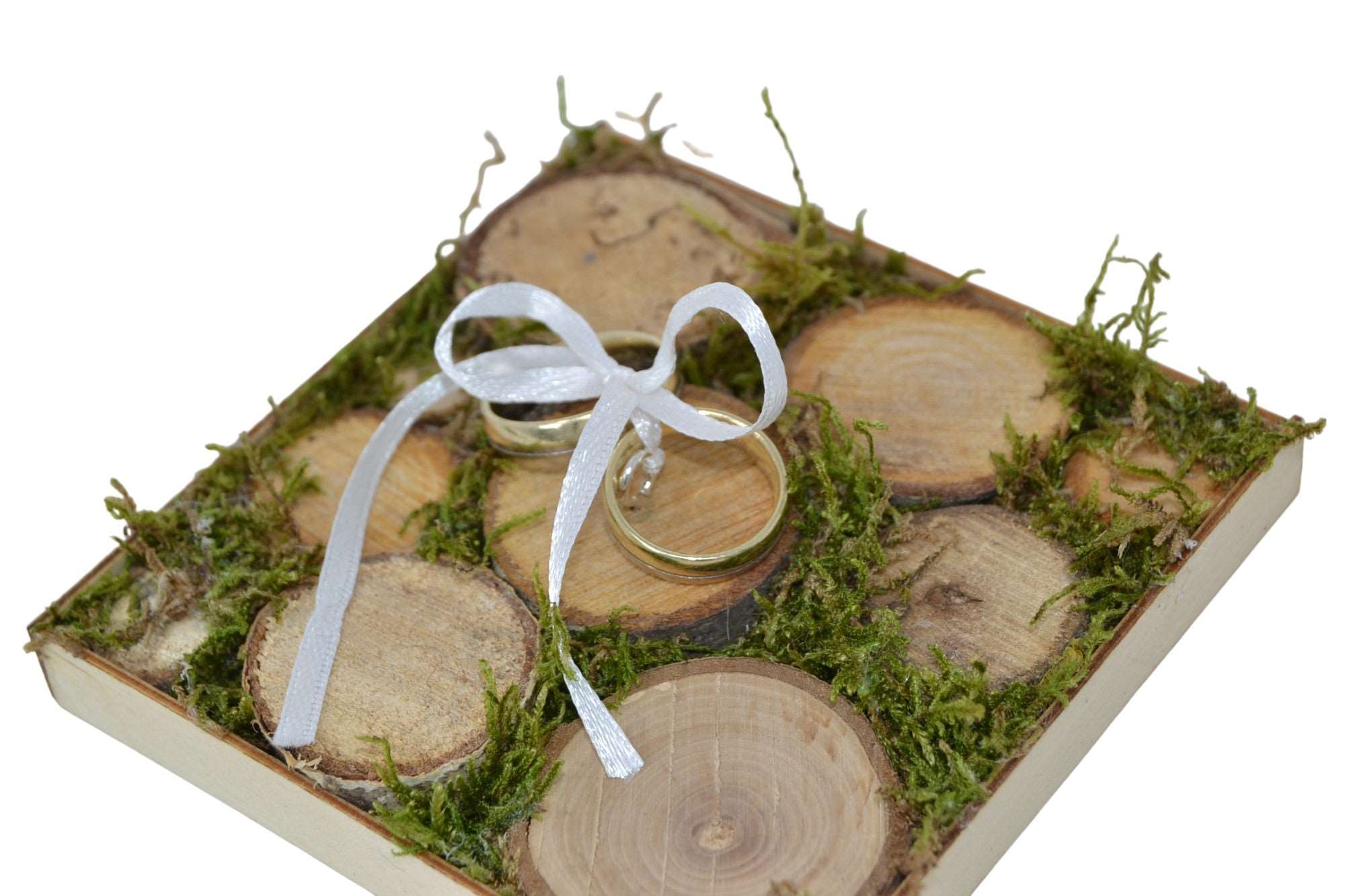 Holz Ringkissen 10x10 mit Moos