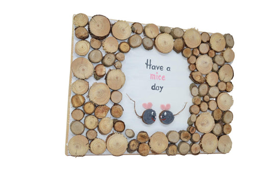 Holzbild "Mice" aus Baumscheiben