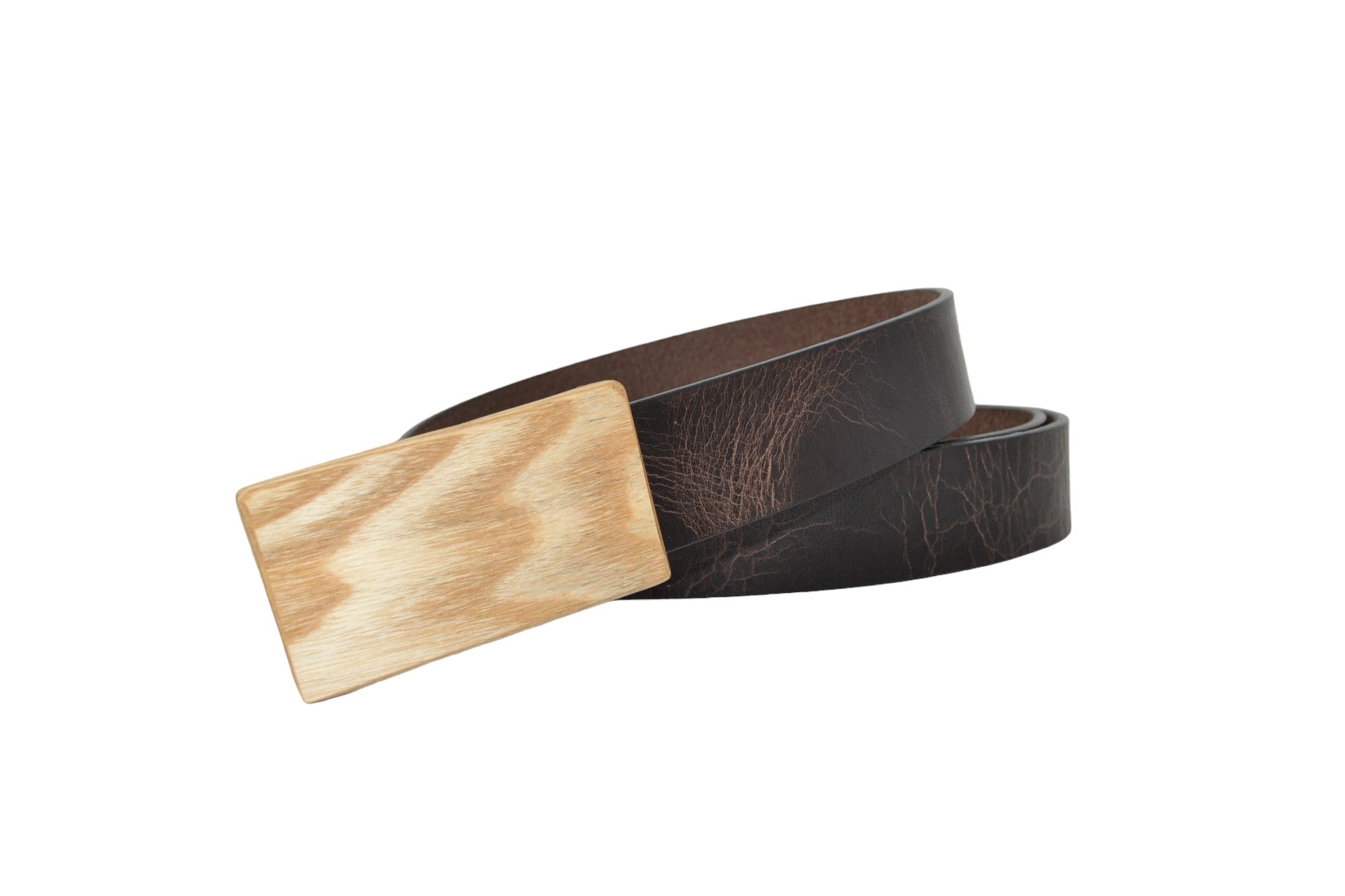 Holzgürtel aus Eschenholz und Büffelleder