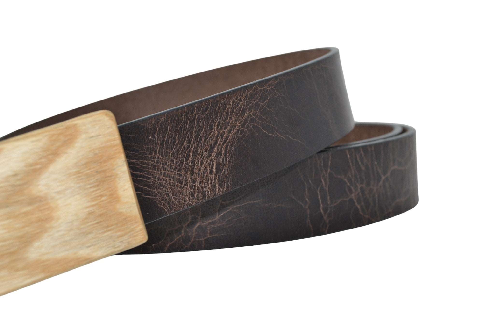 Holzgürtel aus Eschenholz und Büffelleder