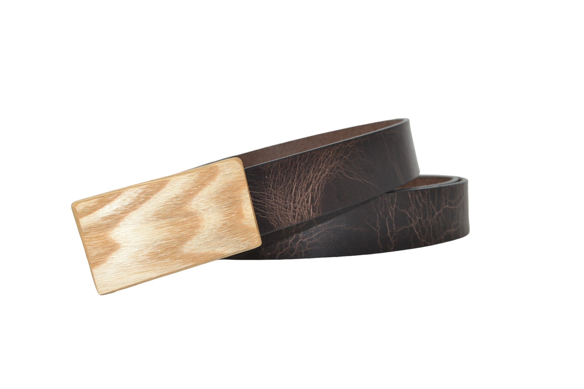 Holzgürtel aus Eschenholz und Büffelleder