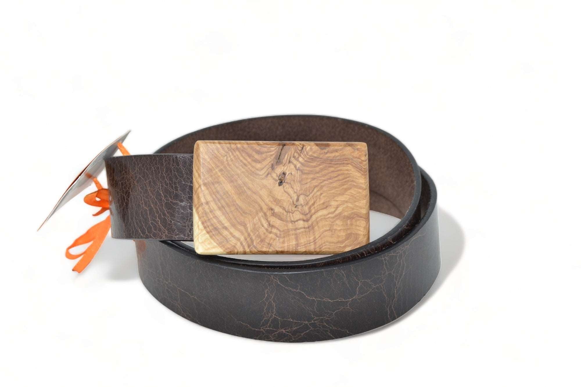 Holzgürtel aus Büffelleder & Fliederholz