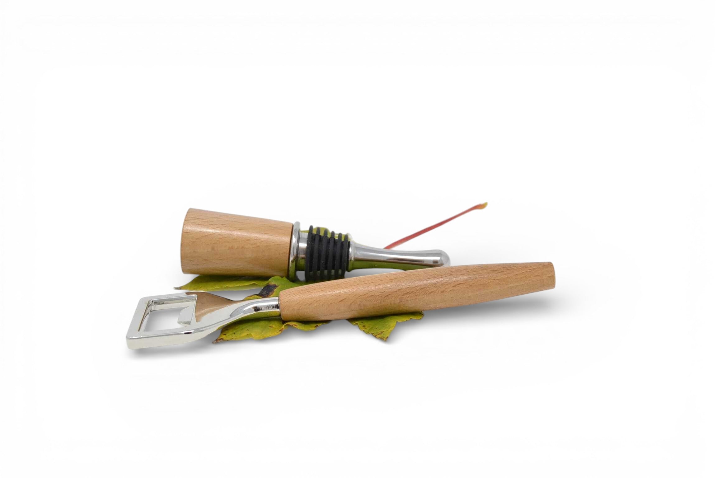 Flaschenöffner Weinstöpsel Set aus Buche