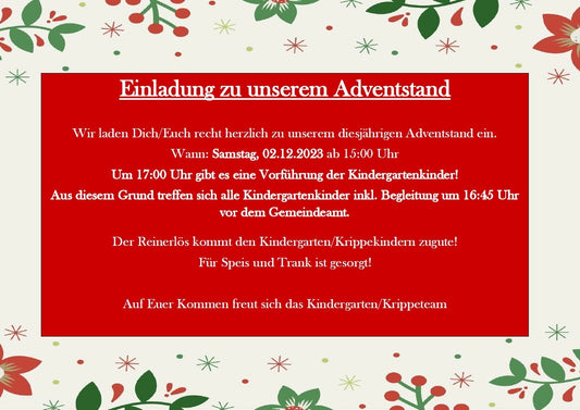 Adventstand Pinggau Veranstaltungszentrum 02.12.2023 - Huizbirn ist dabei!