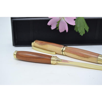 Edles Geschenkset Holzkugelschreiber mit Holz Brieföffner aus Zwetschke