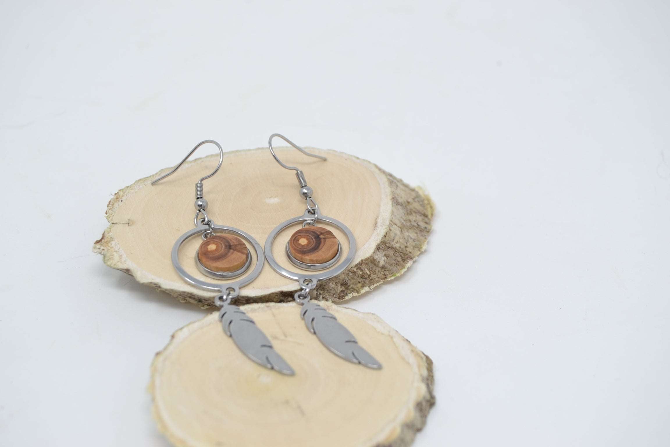 Holz Ohrringe Apfel Edelstahl 1,5 cm handmade