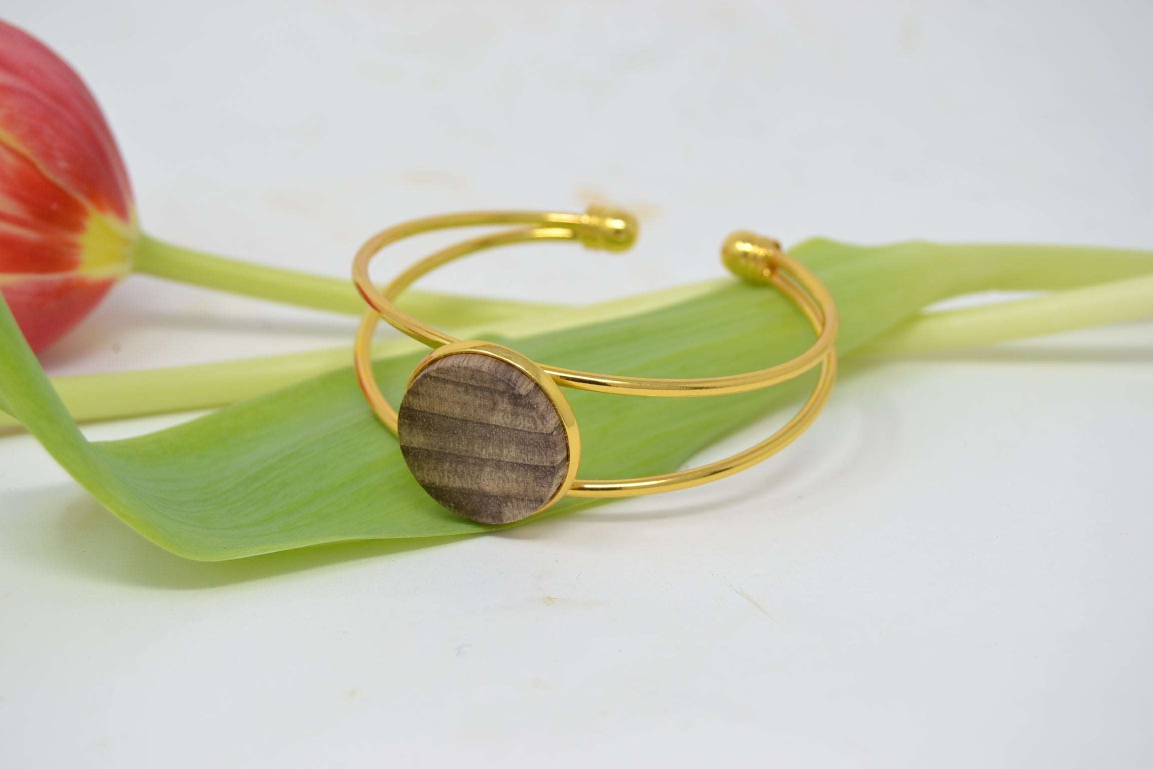 Holz Armreif Goldregen vergoldet 2 cm handmade