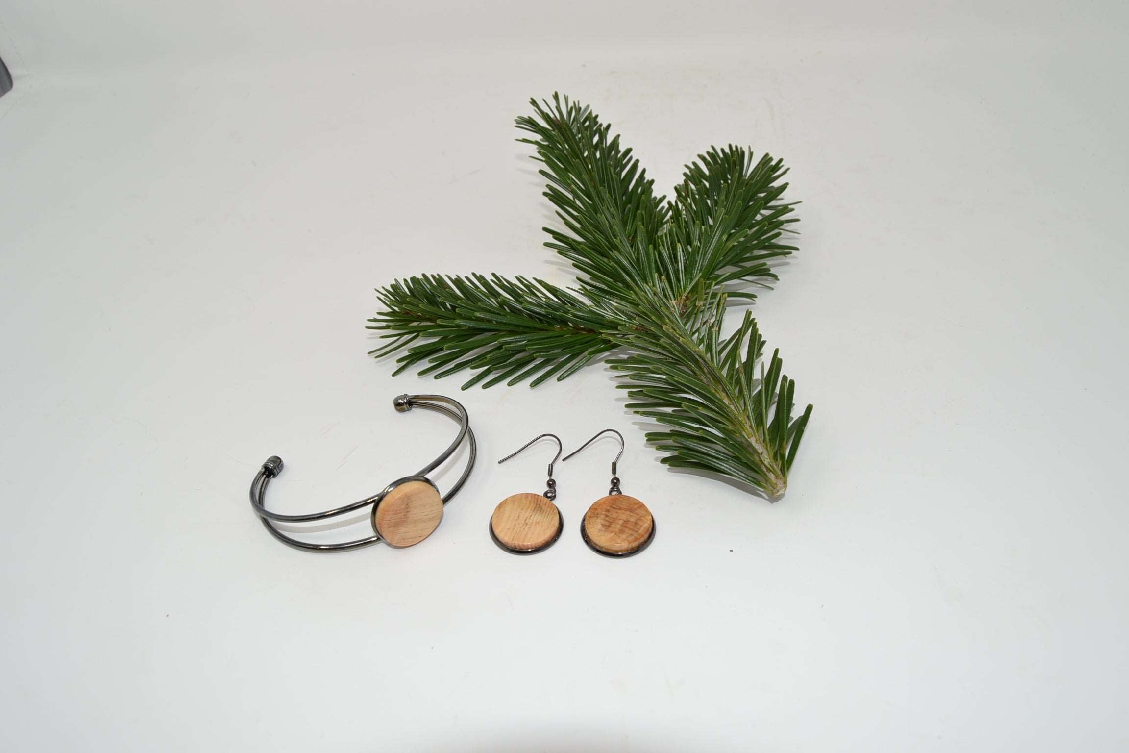 Holz Schmuckset Armreif Ohrringe Zirbe Geschenkset