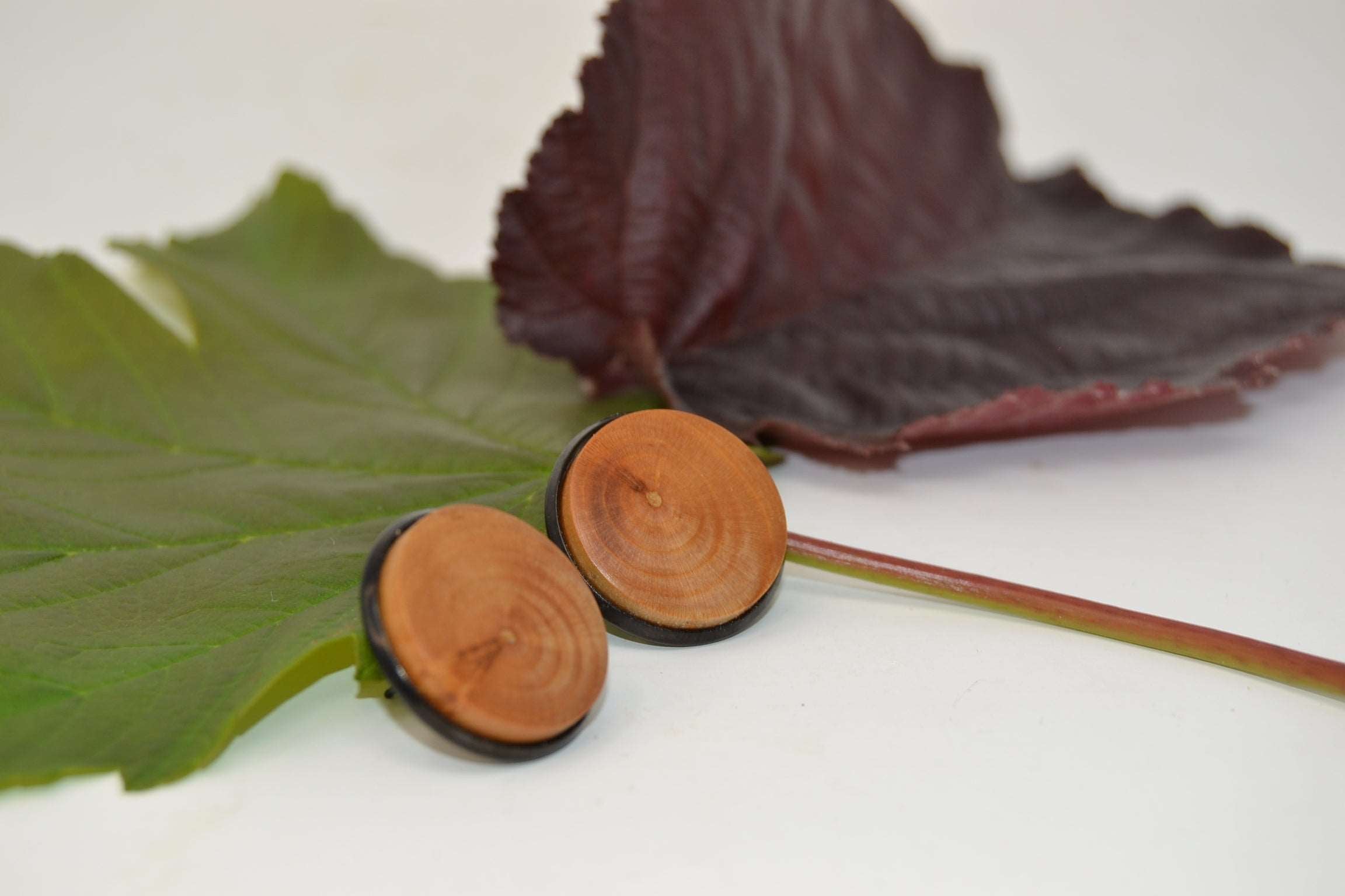 Holz Ohrstecker Haselnuss 2 cm Handarbeit