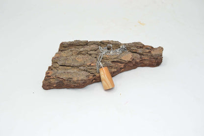 Holz Halskette aus Eibe 3x1 cm mit Karabiner Verschluss
