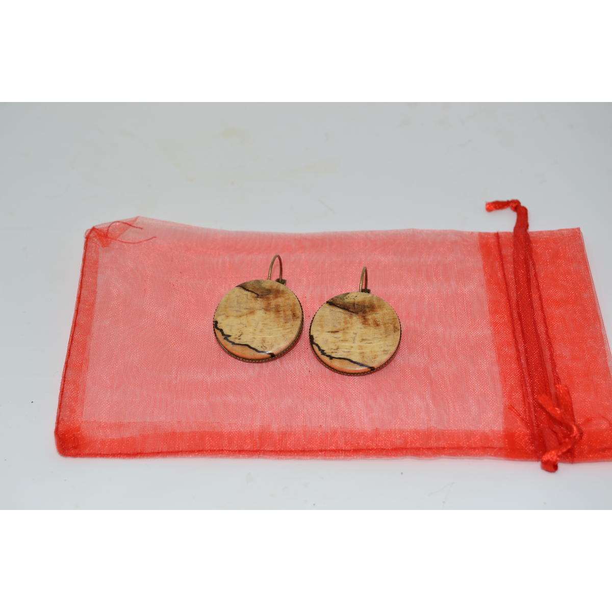 Holz Ohrringe gestockte Hainbuche 2,5 cm Edelstahl