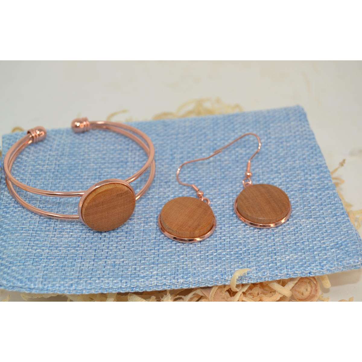 Holz Schmuckset Armreif Ohrringe Kirsche rosegold Geschenkset