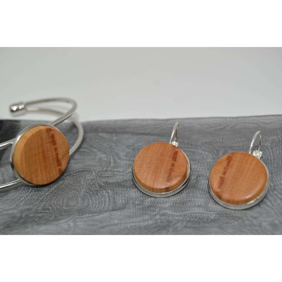 Holz Schmuckset Armreif Ohrringe Kirsche handmade Unikat Geschenkset