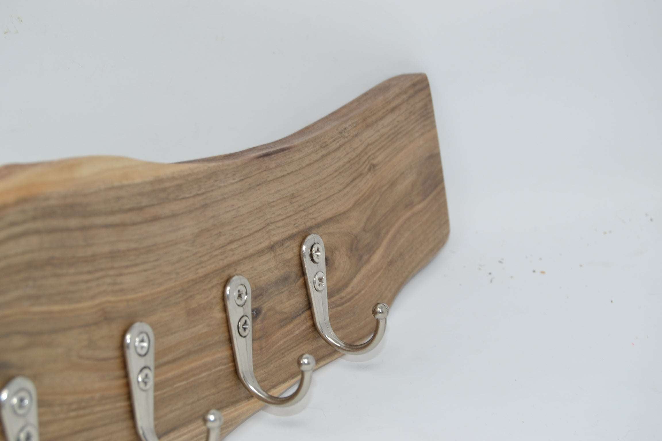 Holz Schlüsselbrett mit Haken 36x11 cm Walnuss Handarbeit geölt