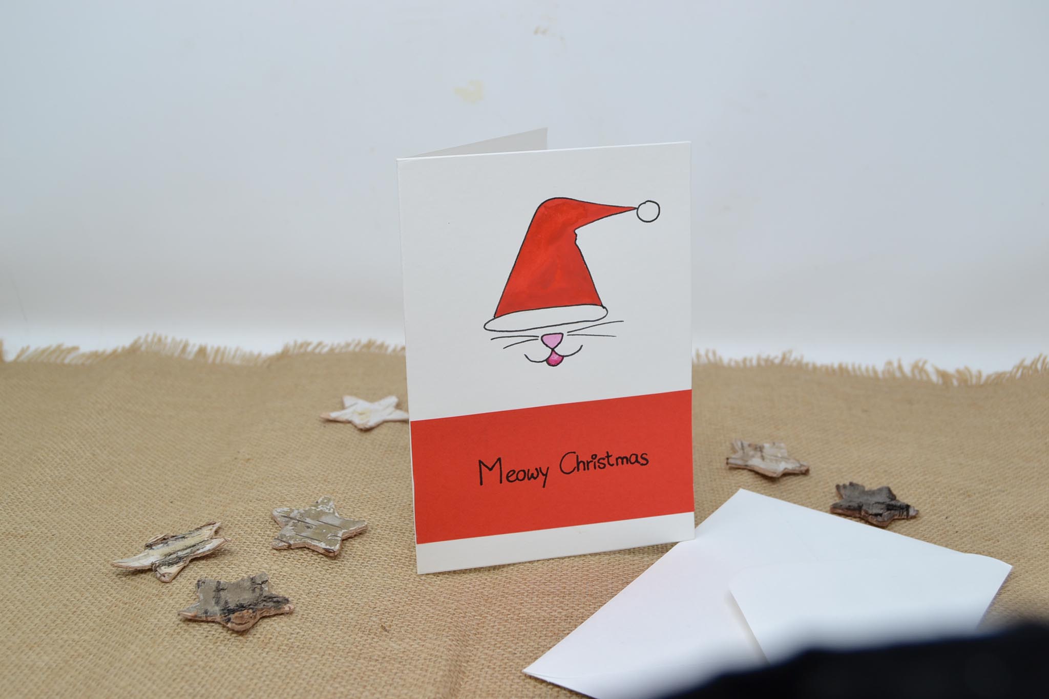 Handgefertigte Geschenkarte "Meowy Christmas"