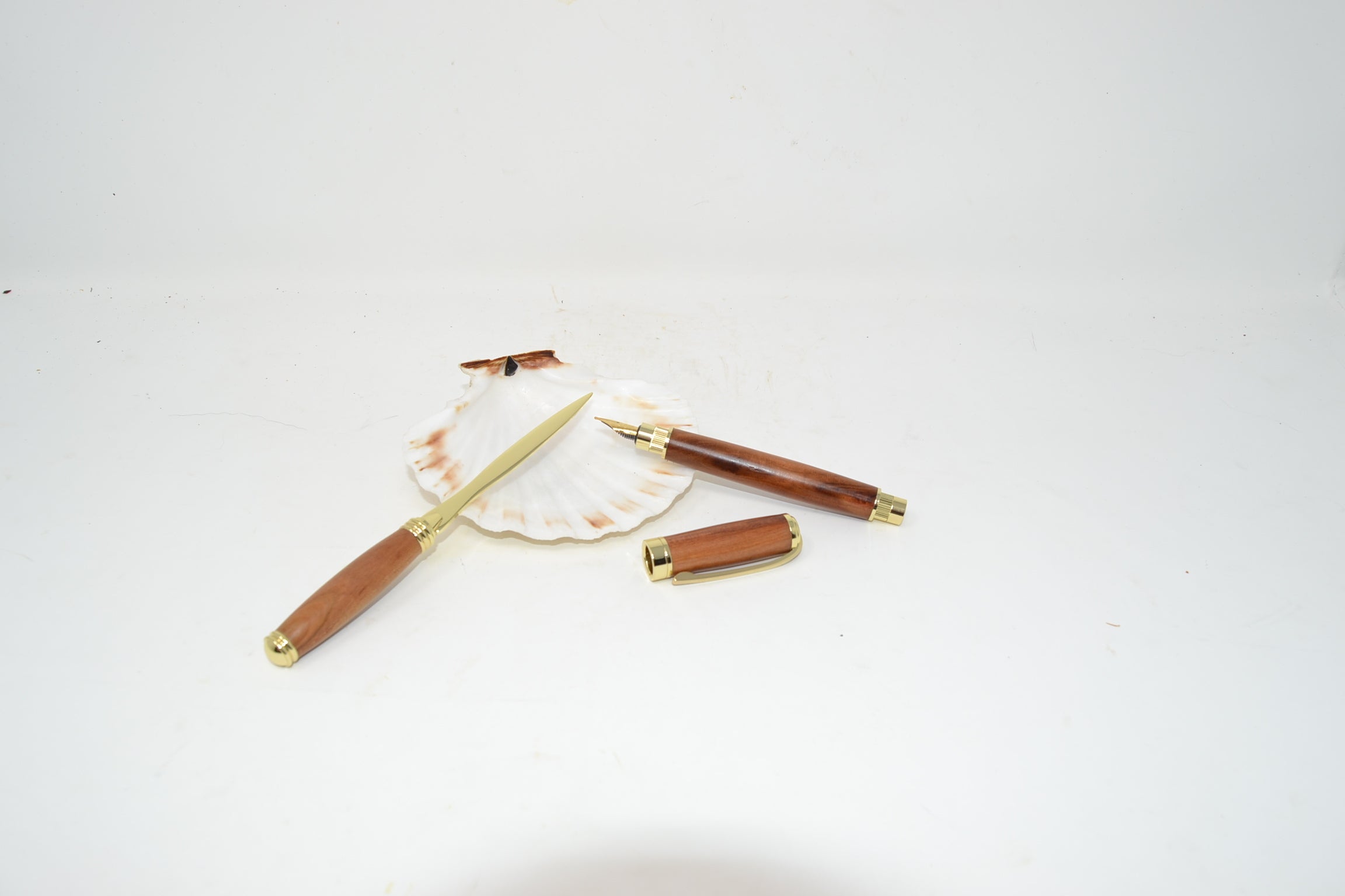 Holz Schreibset aus Zwetschkenholz vergoldet