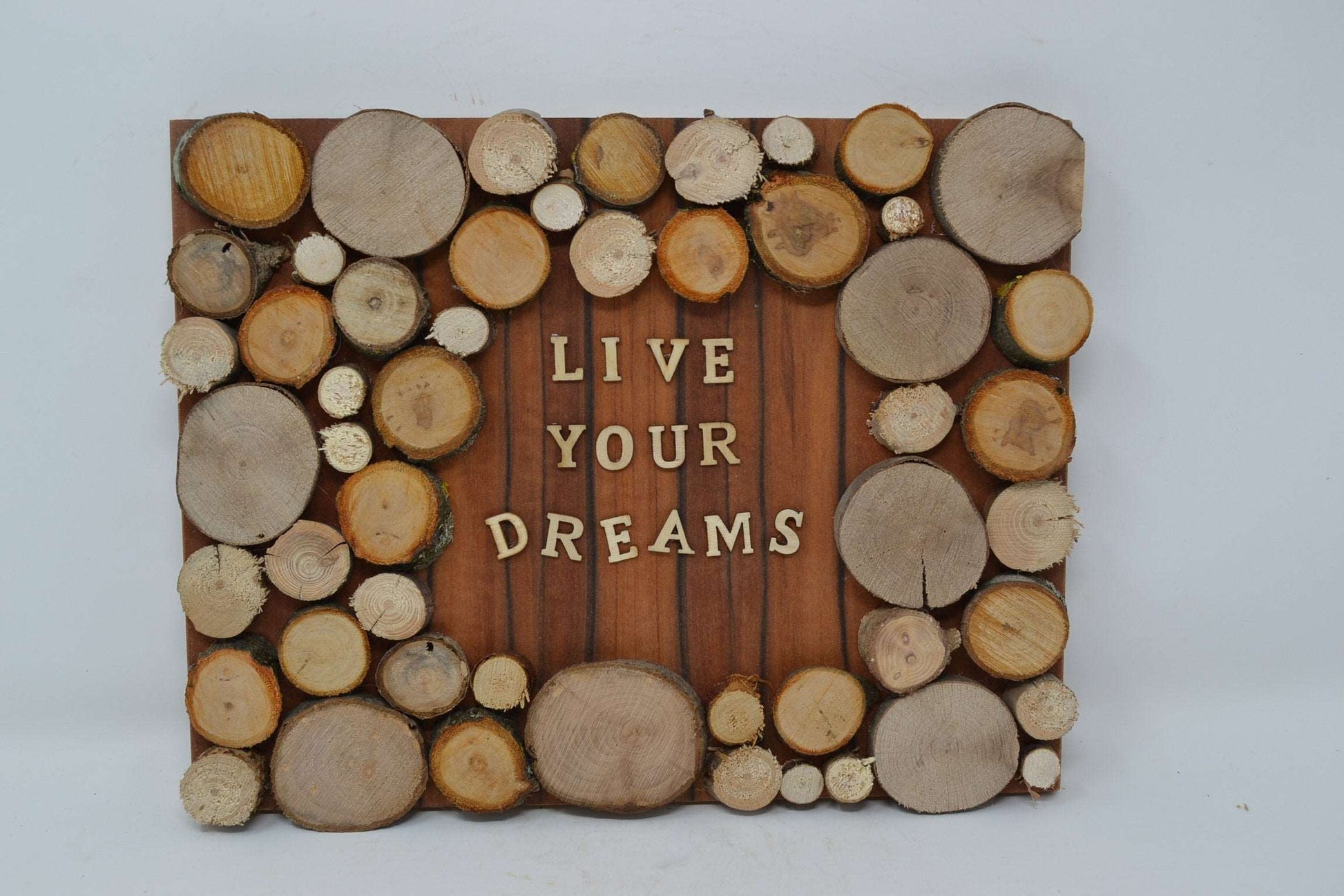 Holzbild aus Baumscheiben "Dreams"