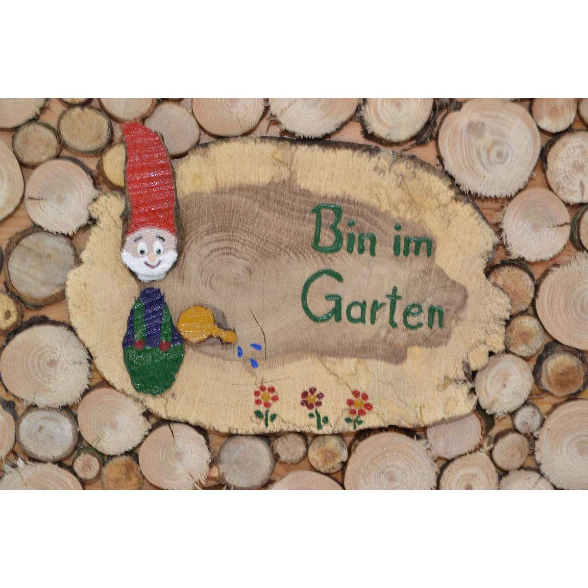 Holzbild "Bin im Garten" Detail