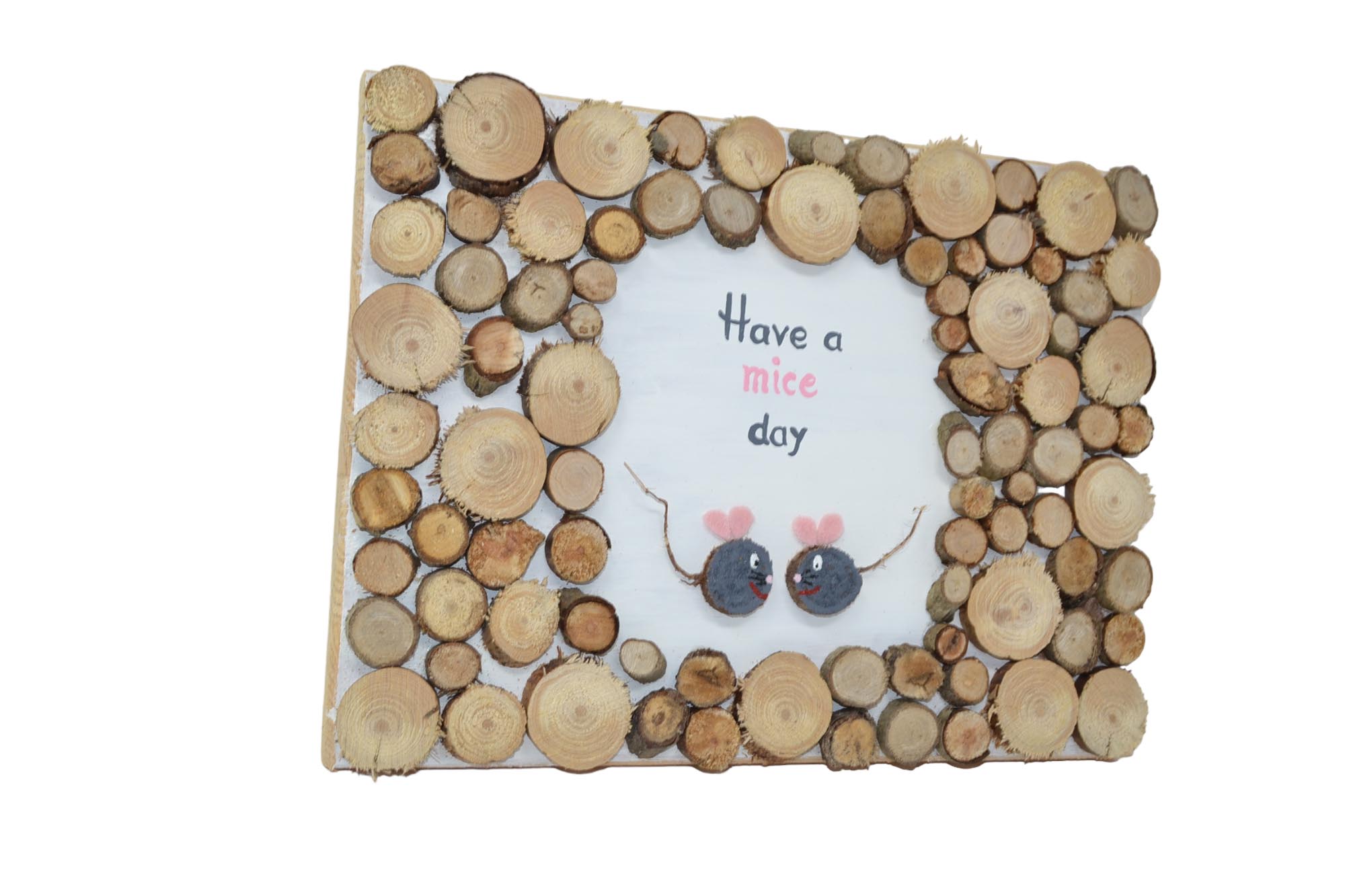 Holzbild "Mice" aus Baumscheiben