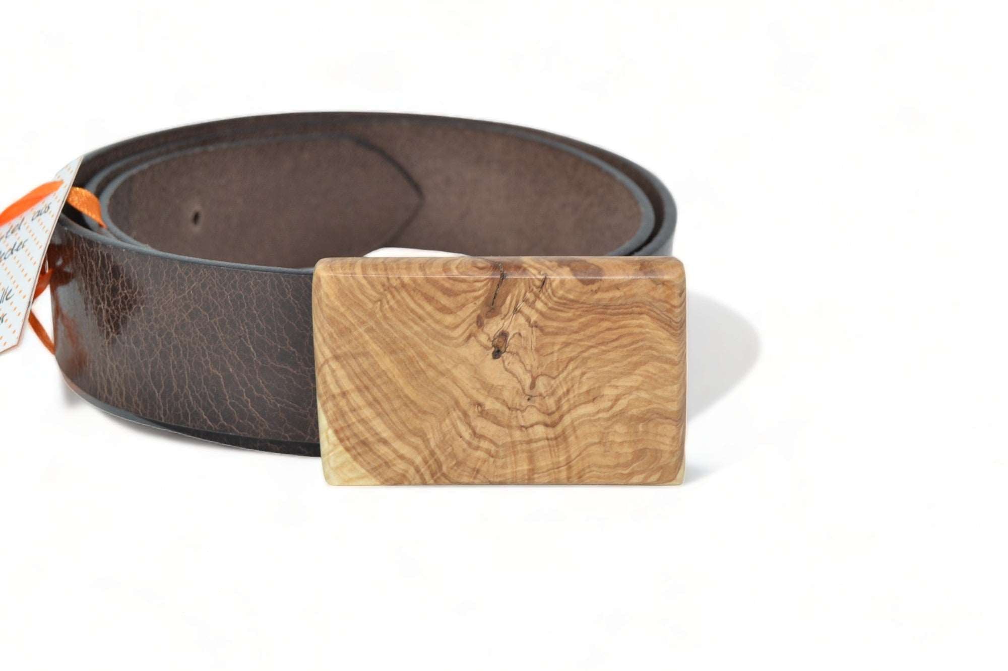 Holzgürtel aus Büffelleder & Fliederholz