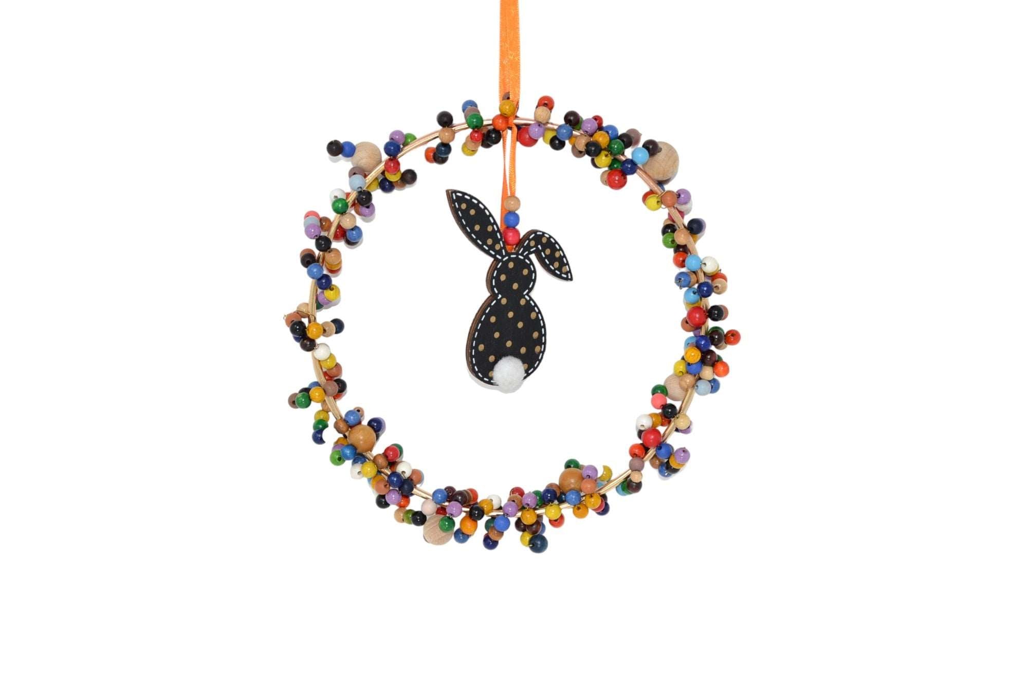 Ostertürkranz Loop aus Holzperlen 22 cm